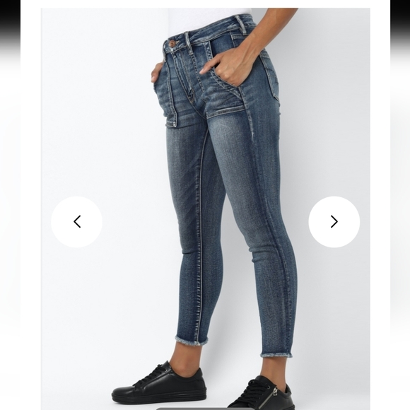 American Eagle High Rise Jeggings Crop Skinny Jeans Frayed Stretchy Dark Size 10 - Picture 14 of 14